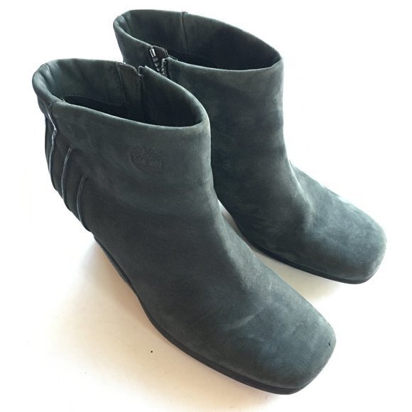 Timberland Grey suede ankle boots heeled‎ Womens Size 8M Square Toe Side Zipper - Picture 2 of 8